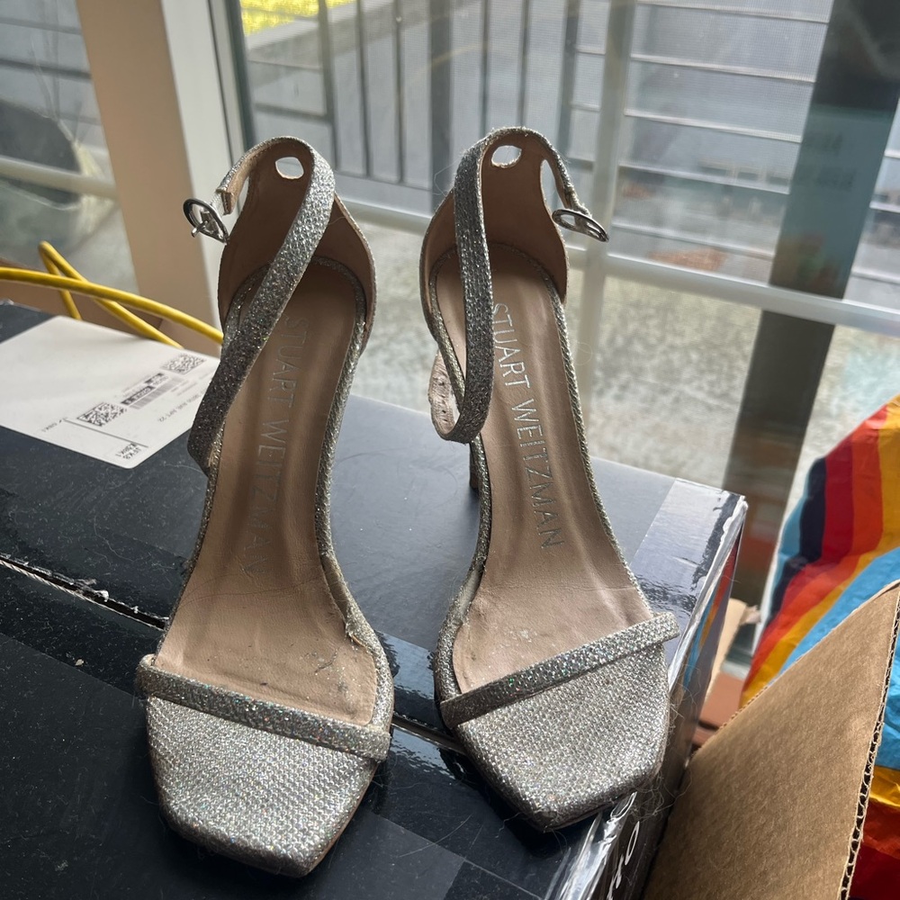 Silver Stuart Weitzman Strappy Heels
